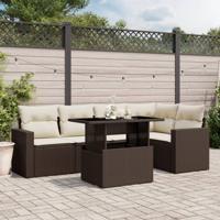 6-delige Loungeset met kussens poly rattan bruin