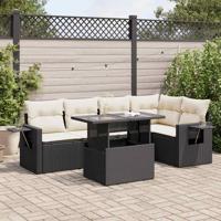 6-delige Loungeset met kussens poly rattan zwart