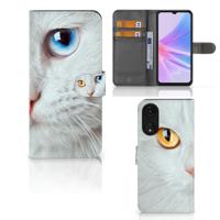 OPPO A78 5G | A58 5G | Telefoonhoesje | Met pasjeshouder | Witte Kat