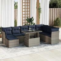 9-delige Loungeset met kussens poly rattan acacia grijs