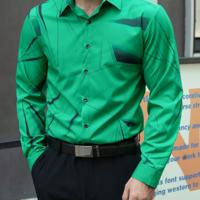 Bon&Bon LEGND Men's Geometric Graphic Long Sleeve Collar Shirt - Black Green / S