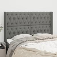 Hoofdbord met randen 163x16x118/128 cm stof donkergrijs