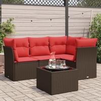 5-delige Loungeset met kussens poly rattan bruin