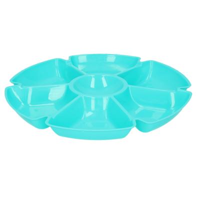 Excellent Houseware Hapjes/chips serveerschaal - ijsblauw - D29 cm - vakjes dienblad - kunststof