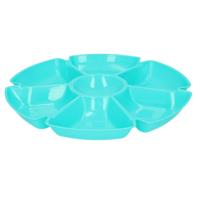 Excellent Houseware Hapjes/chips serveerschaal - ijsblauw - D29 cm - vakjes dienblad - kunststof