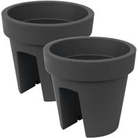 Balkon plantenpot/bloempot - 4x - antraciet grijs - 5 liter - kunststof - D25 x H23 cm