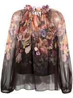 ZIMMERMANN blouse fleurie à col froncé - Noir