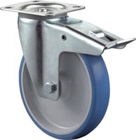 BS Rollen Zwenkwiel | wiel d. 150 mm draagvermogen 200 kg | met totale rem van polyurethaan | 135x110 mm blauw | 1 stuk - L420.B36.150 L420.B36.150 - thumbnail