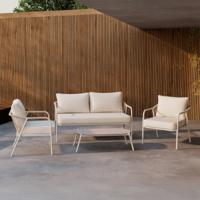 Nohr Loungeset 'Aleyna' Met bank, 2 loungestoelen en tafel, kleur Beige