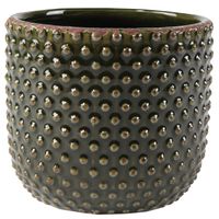 Plantenpot/bloempot Luxery Spike - keramiek - groen - Bolletjes motief - D14 x H13 cm