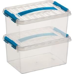 2x sunware q-line opberg box/opbergdoos - 6 liter - 30 x 20 x 14 cm - kunststof - transparant