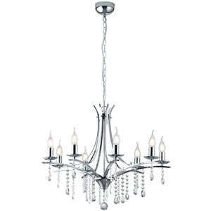 LED Kroonluchter - Trion Lacarno - E14 Fitting - 8-lichts - Rond - Mat Chroom - Aluminium