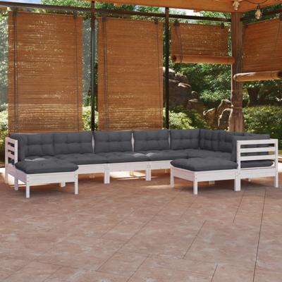 9-delige Loungeset met kussens massief grenenhout wit