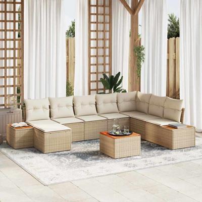 9-delige Tuinbankenset met kussens poly rattan acacia beige