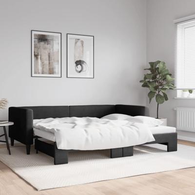 Slaapbank met onderschuifbed 90x200 cm stof zwart