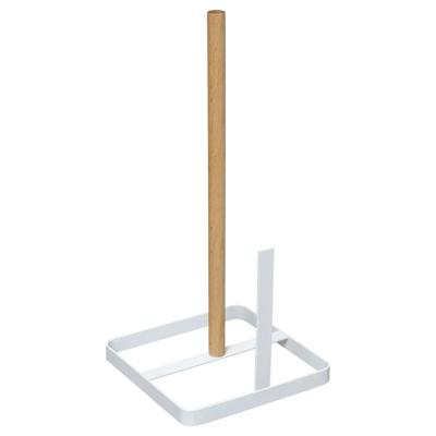 5Five Keukenrolhouder - ijzer/hout - 15 x 30 cm - wit - Keukenpapier houder