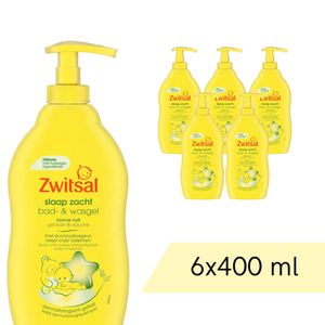 Voordeelverpakking: 6x Zwitsal Bad & Wasgel - Pompje - Slaap Zacht Eucalyptus - 400 ml