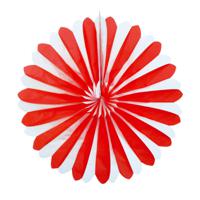 Decoratie waaiers - rood/wit - Dia 35 cm - Hangende versieringen/Feestartikelen