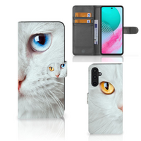 Samsung Galaxy M54 Telefoonhoesje met Pasjes Witte Kat