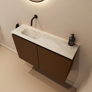 Toiletmeubel Mondiaz Ture Dlux | 80 cm | Meubelkleur Rust | Eden wastafel Ostra Links | Zonder kraangat