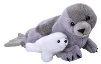 Pluche grijze zeehond met baby knuffel 38 cm speelgoed   -