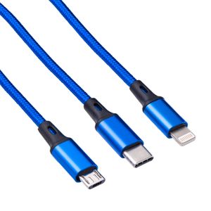 Akyga USB-kabel USB-A stekker, Apple Lightning stekker, USB-C stekker, USB-micro-A stekker 1.20 m Blauw AK-USB-27