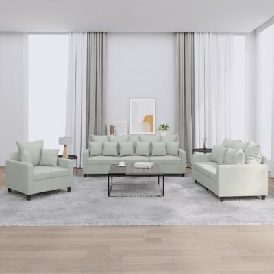3-delige Loungeset met kussens fluweel lichtgrijs