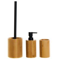 Items Toiletborstel met zeeppompje/beker - naturel/zwart - bamboe   -