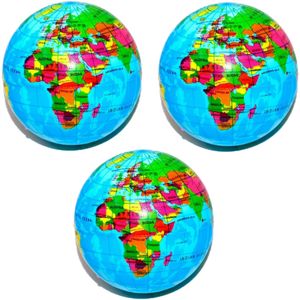 Stressbal - 3x - wereldbol/globe - foam - 6 cm - antistress