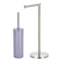 Badkamer accessoires set - WC-borstel/toilet rollen houder - metaal/porselein - lila paars