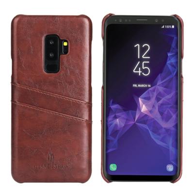 Fierre Shann retro olie Wax textuur PU lederen draagtas voor Galaxy S9 met kaartsleuven (bruin)