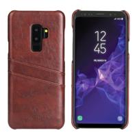 Fierre Shann retro olie Wax textuur PU lederen draagtas voor Galaxy S9 met kaartsleuven (bruin)