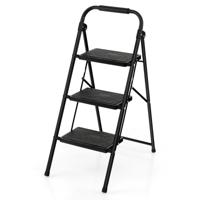 Trapladder met 3 Treden Vouwladder Ladder met Antislip Leuning en Platform Metalen Huishoudladder Zwart