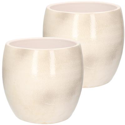 Mica Decorations Bloempot - 2x stuks - wit / grijs - keramiek - 24 x 22 cm - plantenpotten binnen