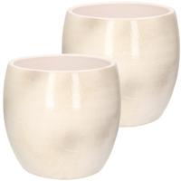 Mica Decorations Bloempot - 2x stuks - wit / grijs - keramiek - 24 x 22 cm - plantenpotten binnen