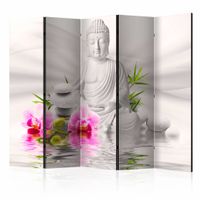 Vouwscherm - Boeddha en Orchidee 225x172cm , gemonteerd geleverd, dubbelzijdig geprint (kamerscherm) - thumbnail