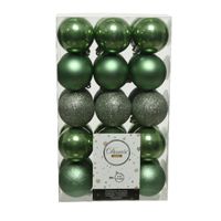 30x stuks kunststof kerstballen salie groen (sage) 6 cm glans/mat/glitter   -