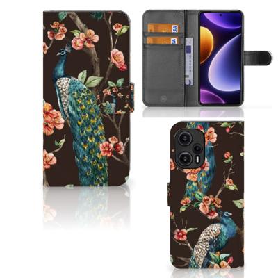 Xiaomi Poco F5 | Telefoonhoesje | Met pasjeshouder | Pauw met Bloemen