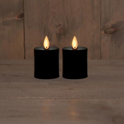B.O.T. 2Pcs Candles Black 4,5X8 cm Moving Flame 2X2Aaa - Annas collection