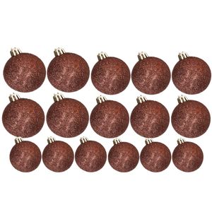 Kerstversiering set glitter kerstballen donkerbruin 6 - 8 -10 cm - pakket van 50x stuks