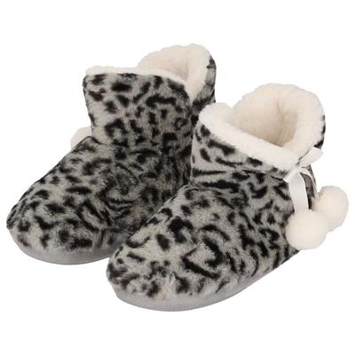 Pantoffels/sloffen luipaard print - dames - lichtgrijs - maat 39-40 - dieren sloffen - hoog