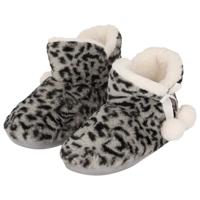 Pantoffels/sloffen luipaard print - dames - lichtgrijs - maat 39-40 - dieren sloffen - hoog