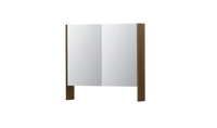 INK SPK3 spiegelkast met 2 dubbel gespiegelde deuren, open planchet, stopcontact en schakelaar 80 x 14 x 74 cm, massief eiken ash grey
