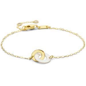 Armband Rondjes geelgoud-parelmoer wit 16-19 cm