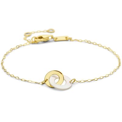 Armband Rondjes geelgoud-parelmoer wit 16-19 cm