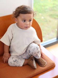 Babyset T-shirt met honingraat en broek van molton ecru