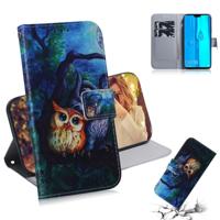 Olieverf uil patroon gekleurde tekening horizontale Flip lederen case voor Huawei Y9 (2019)/genieten van 9 plus met houder & card slots & portemonnee