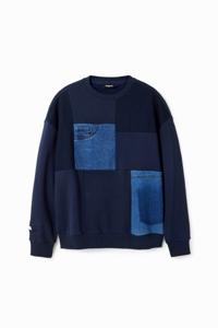 Sweatshirt met denim patch - BLUE - XXL
