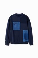 Sweatshirt met denim patch - BLUE - XXL Sweatshirt met denim patch - BLUE - XXL
