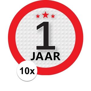 10x 1 Jaar leeftijd stickers rond 9 cm verjaardag versiering   -